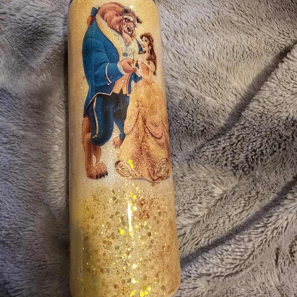 Beauty and the Beast Glitter Tumbler
